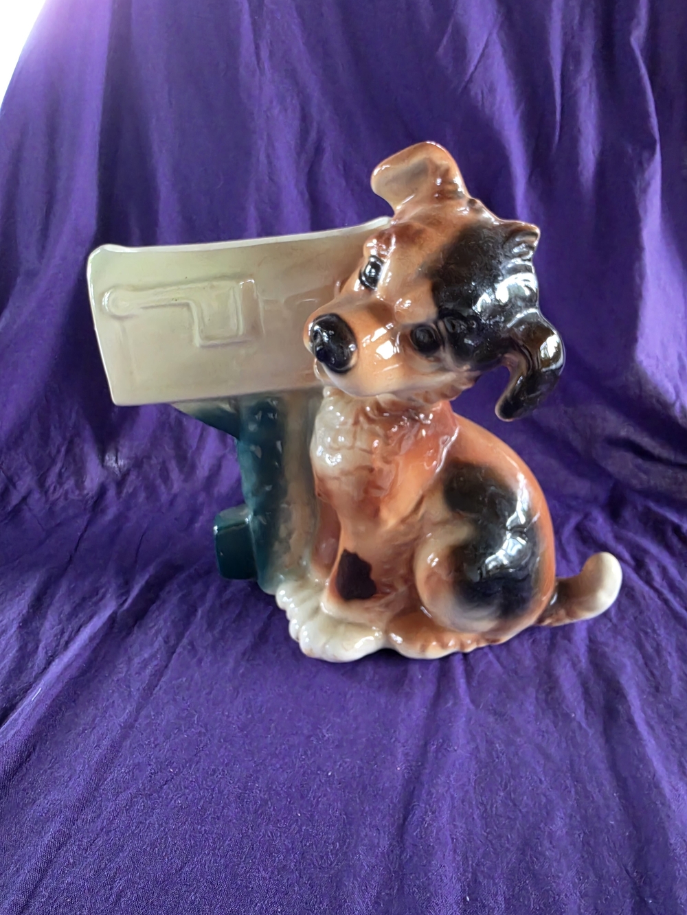Royal Copley Ceramic Dog Figurine Planter in Brown and Black